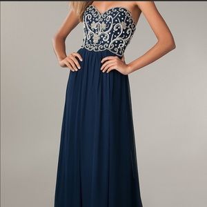 Sean collection navy beaded strapless formal dress